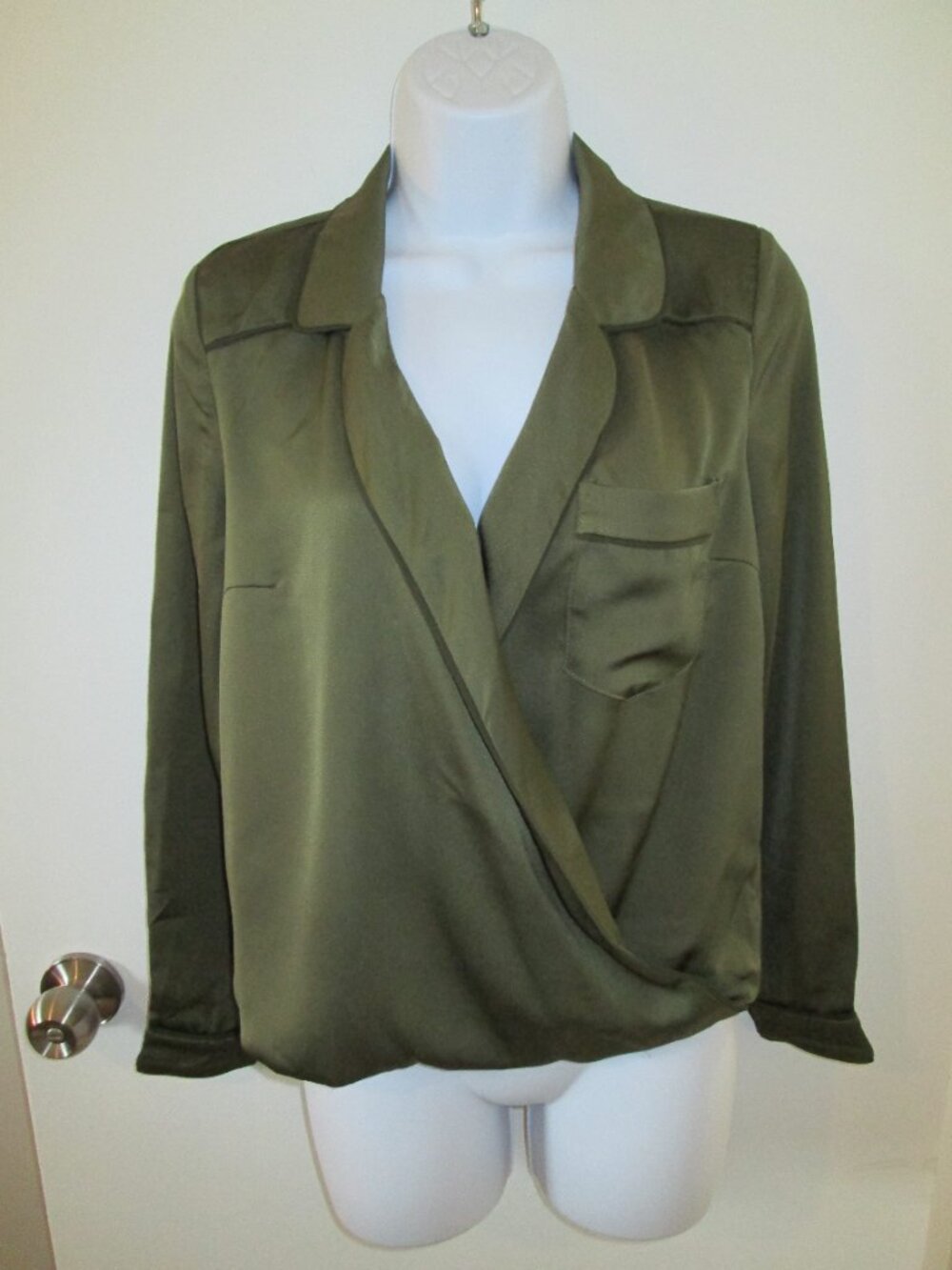 Heartloom Satin Wrap Blouse – Olive Green – Size Small – NWT